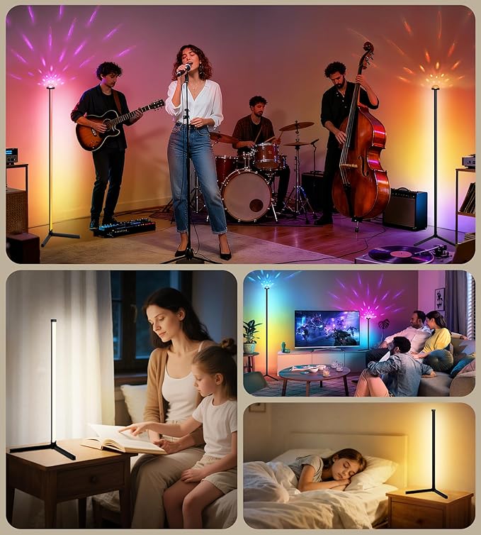 LanSuper Uplighter Corner Floor Lamp, Smart RGB LED Corner Floor Lamp,Modern Projector Floor lamp with APP & Remote,Ambient Lighting Color Changing Standing Lamp with Music Sync for Living Room
