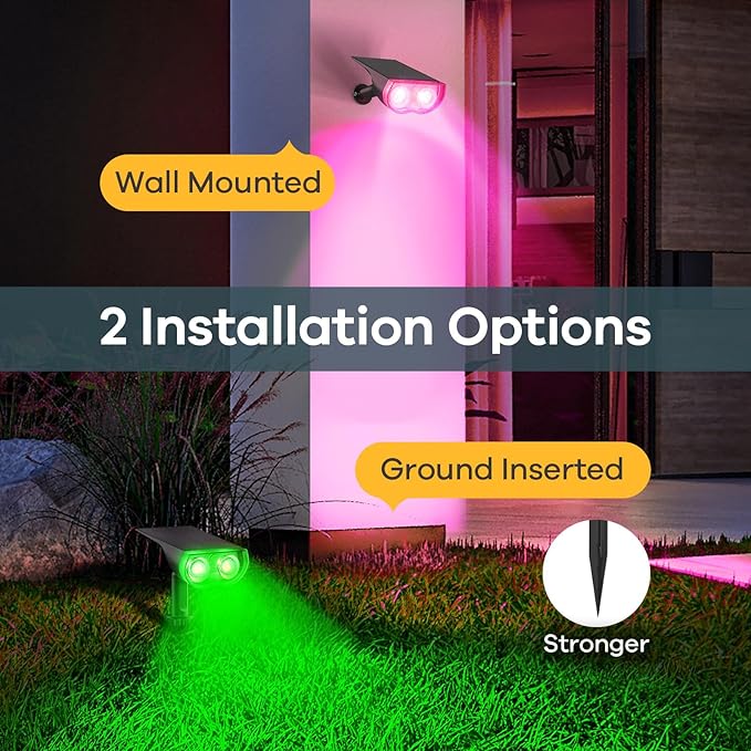 Linkind Solar Lights Outdoor Waterproof IP65, StarRay RGB Solar Spot Lights Outdoor, Color Changing Outdoor Solar Lights for Yard, Garden, Pathway, Holiday Decor (Multicolor, 2 Pack)