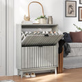 31.5''W Shoe Cabinet for Entryway with 2 Flip Drawers, Narrow Wood Shoe Storage Cabinet with Fluted Panel, Freestanding Hidden Shoe Organizer for Foyer, Hallway, Grey