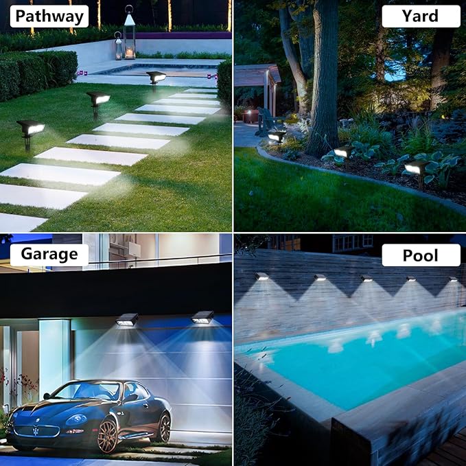 Toodour Solar Spot Light Outdoor, 2 Pack Solar Lights Outdoor with 2 Modes, Waterproof Solar Powered Flood Lights Landscape Lighting for Yard Garden Home Pathway Walkway Outdoor Decor - Cool White