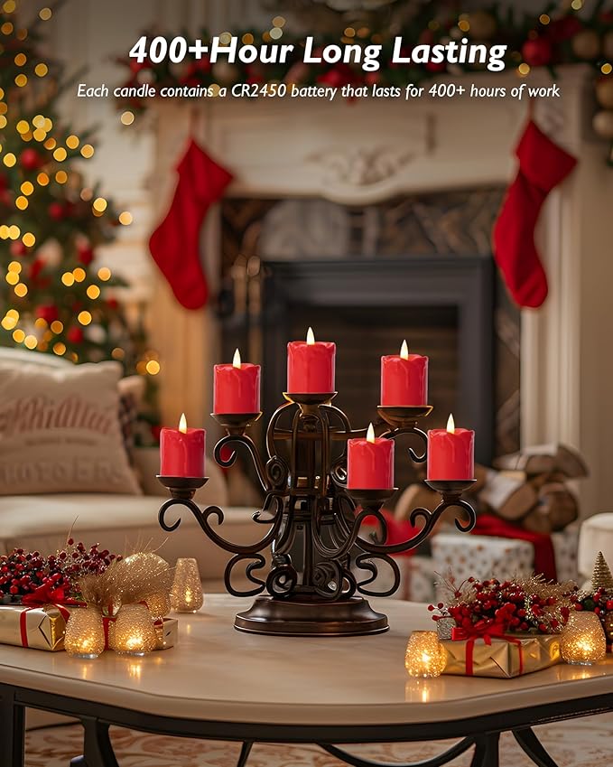 Homemory 6Pack 2" x 2" Red LED Votive Candles with Timer, 400+Hour Battery Operated, Polypropylene Material, Ideal for Home Decorations