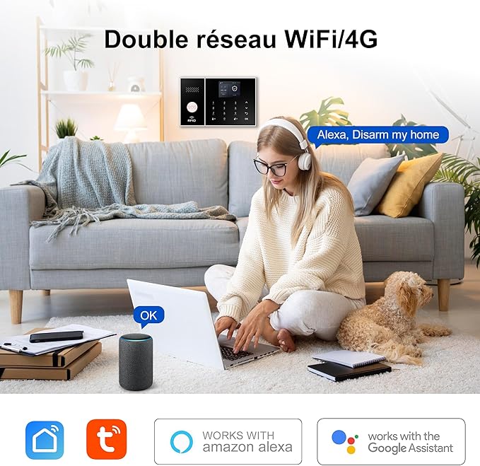 XUK Smart Home Security System,4G/GSM &WiFi Wireless Alarm Kit with Door/Window Sensors,PIR Motion Detectors,App Remote Control,Compatible with Alexa &Google Home,Easy Installation(13pcs Set)