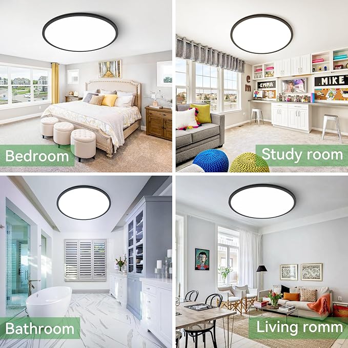 hepside 15.8INCH 4Pack Big Dimmable Flush Mount Ceiling Light Fixture Black, 3CCT 3000/4500/6000K Ceiling Lamp, 36W 4200LM Super Bright Low Profile Light for Bedroom, Kitchen, Bathroom, Hallway