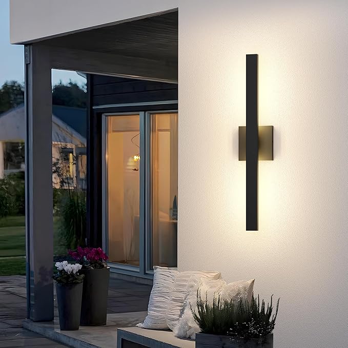 LamQee 23.6 Inch Aluminum Long Outdoor Modern LED Wall Light 3000K 1300LM, Slim Linear Exterior Lighting Fixtures Wall Mount, Waterproof Black Outside Sconce for House Porch Patio Garage Door Yard