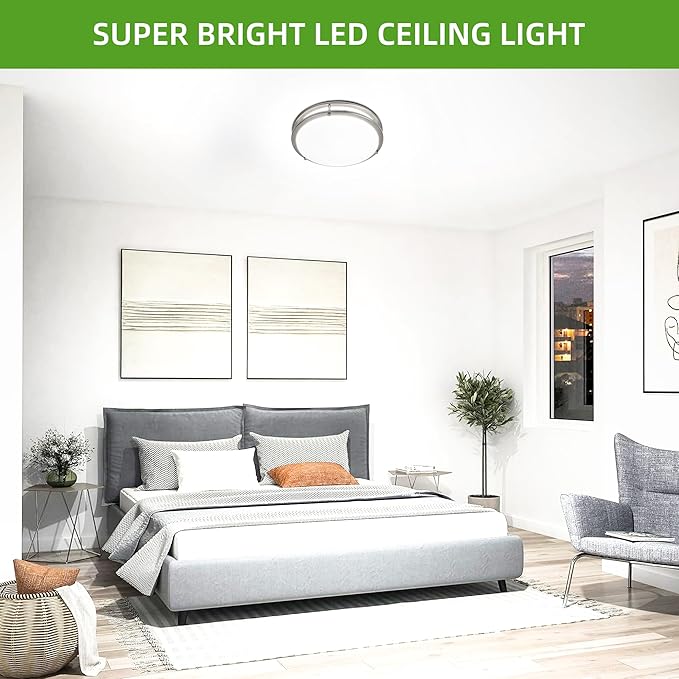 Hlite 36W 13inch LED Flush Mount Ceiling Light Fixture,3600LM Super Bright Light Fixture Ceiling Mount,LED Ceiling Light Flush Mount for Bedroom,Kitchen,Bathroom,5000K Daylight White,Nickel (1Pack)