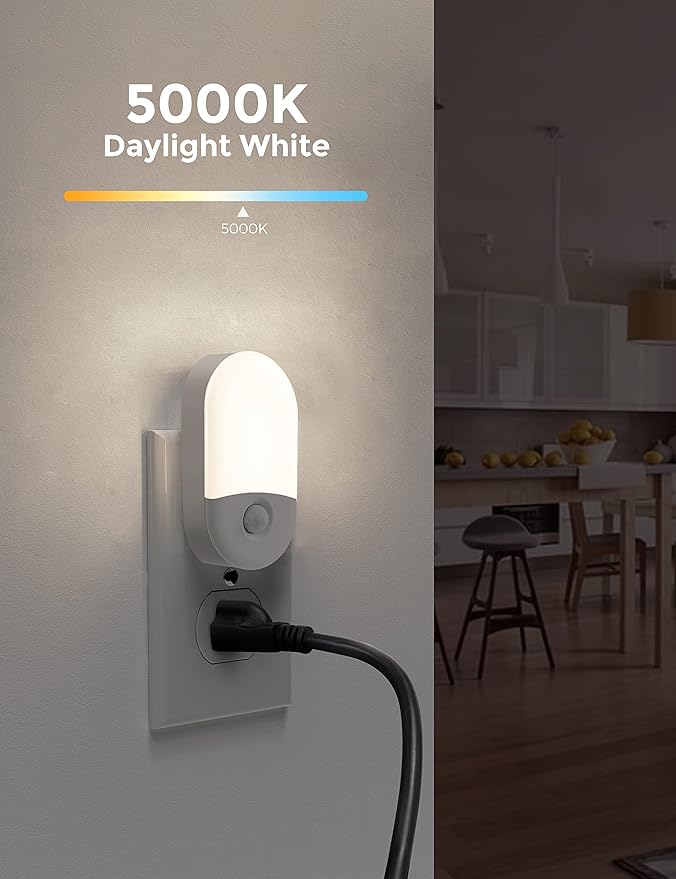 L LOHAS LED Motion Sensor Night Light Plug in, Motion Activated Night Light, 5000K Daylight White, Night Lights Plug Into Wall, Adjustable Brightness, Nightlights for Bathroom, Kids, Hallway, 4 Pack