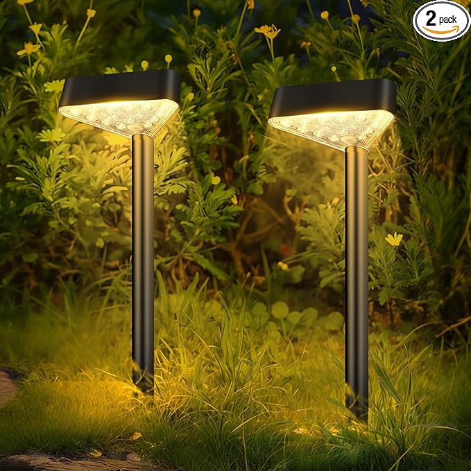 2 Pack Solar Pathway Lights Outdoor, Bright LED Solar Landscape Lights, Waterproof Solar Garden Lights for Yard, Patio, Walkway, Lawn, Driveway(Warm White, 2 Pack)