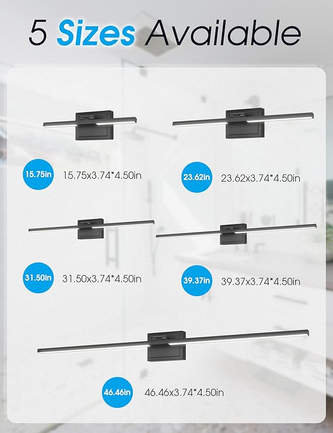 VOLISUN Bathroom Vanity Light 31.5 inch, 5CCT Dimmable, 28W LED Bathroom Light Fixture Over Mirror, Black Bar Vanity Lights for Bathrooms Mirror Cabinets -ETL Certificated