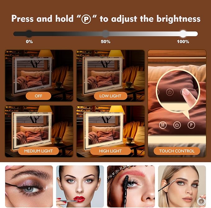 Hollywood Vanity Mirror with Lights 23 x 19 Large Vanity Mirror 10X Magnifying Compact Mirror 3 Colors Modes Touch Control Mirror with Lights