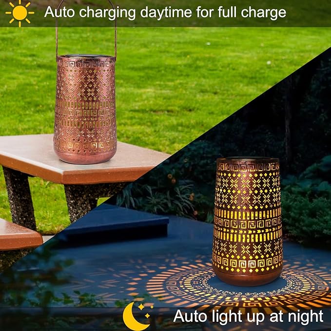Solar Lantern Outdoor Waterproof,Hanging Solar Lights Decorative Retro Metal Lanterns Lights for Garden Yard Backyard Porch Table Pathway Balcony Tree Lighting