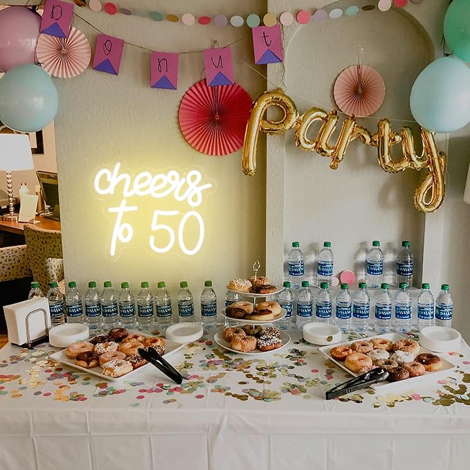 Cheers to 50 Neon Sign Happy 50th Birthday LED Signs for Wall Decor Warm White Neon Light Sign Letter Neon light Cheers to 50 Years Neon Signs for Bedroom Bar Birthday Wedding Party Decor