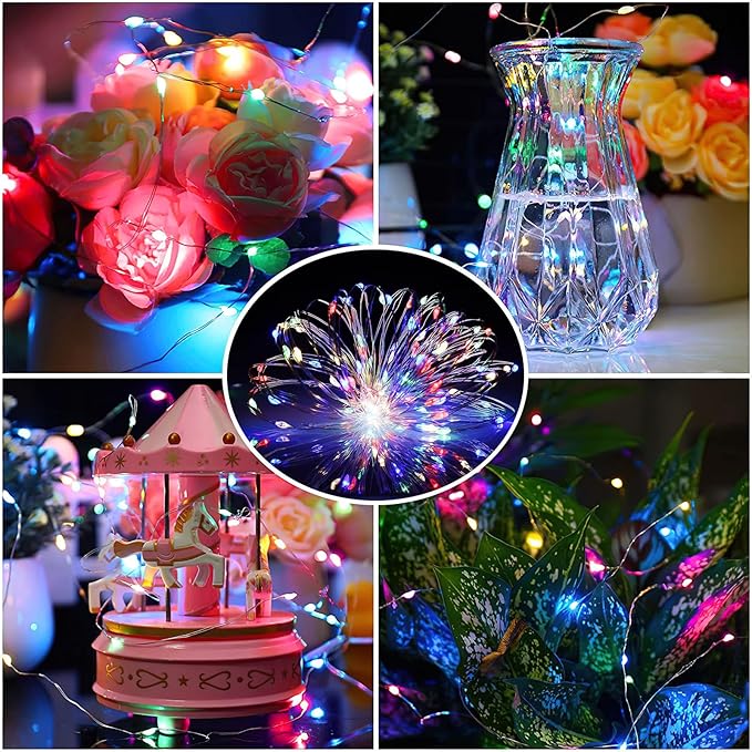 ZGWJ 12 Pack Fairy Lights Battery Operated, Rainbow Color 7ft 20 Mini LED Fairy String Lights Silver Wire 3 Modes for DIY, Parties, Wedding, Bedroom, Halloween Christmas Decoration