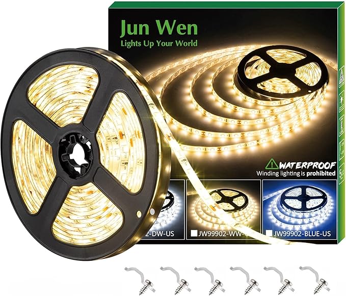 16.4ft Warm White Led Strip Lights, 12V Outdoor Led Strip Lights Waterproof Flexible Led Light Strip Indoor Plug in Cuttable SMD2835 Led Strip Light for Bedroom Cabinet Kitchen TV Hallway Bar
