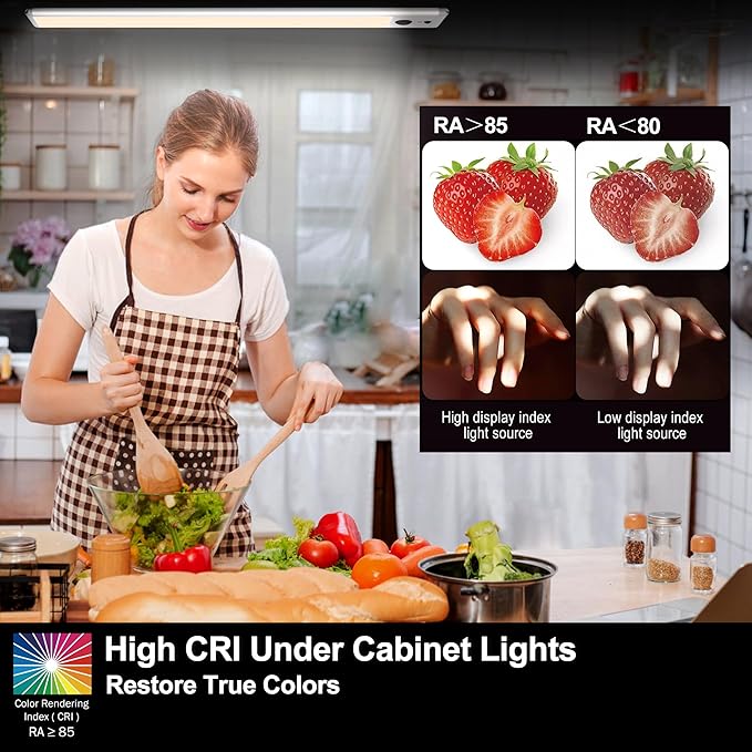 HL Under Cabinet Lighting, LED Motion Sensor Light Indoor, Rechargeable Closet Lights Wireless, Magnetic with Remote Dimmable Under Counter Lights for Kitchen Stairs Warm White 2Pack