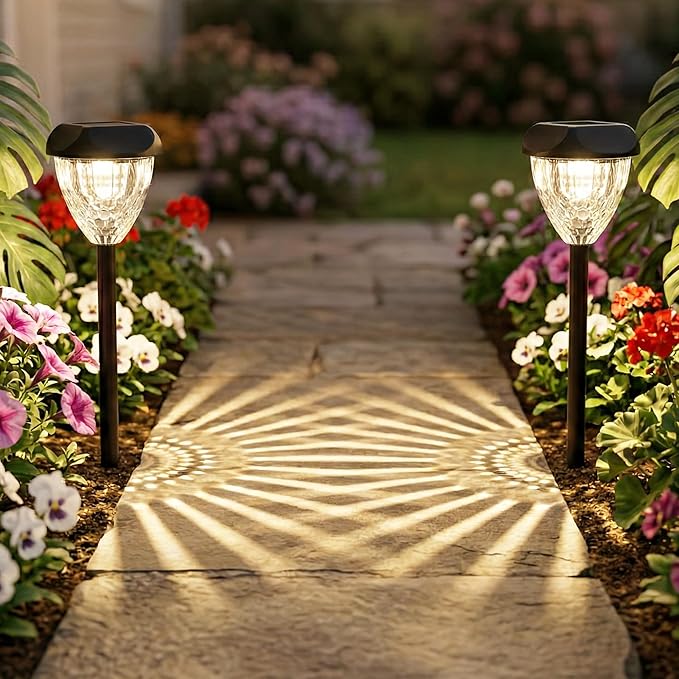 Ensenior Solar Pathway Lights Outdoor - 14.17" Height, 3000K LED Landscape Garden Lights, IP65 Waterproof, Tool-Free Auto ON/Off for Garden Yard Patio Walkway Landscape, 8-Pack