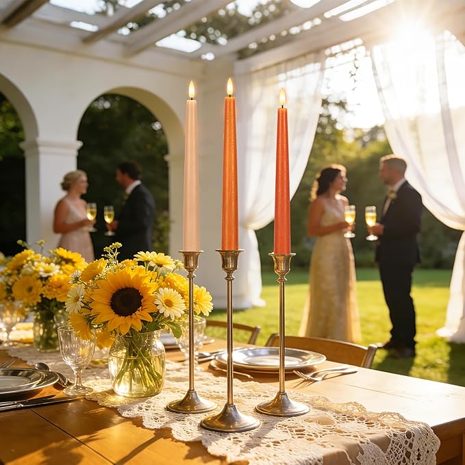 Flameless Taper Candles with Remote, 9.6" Battery Operated Flickering LED Candlesticks, Real Wax Warm Earth Tone Taper Candles for Wedding Centerpieces, Dinner Table, Mantel, Window, 3 Pack