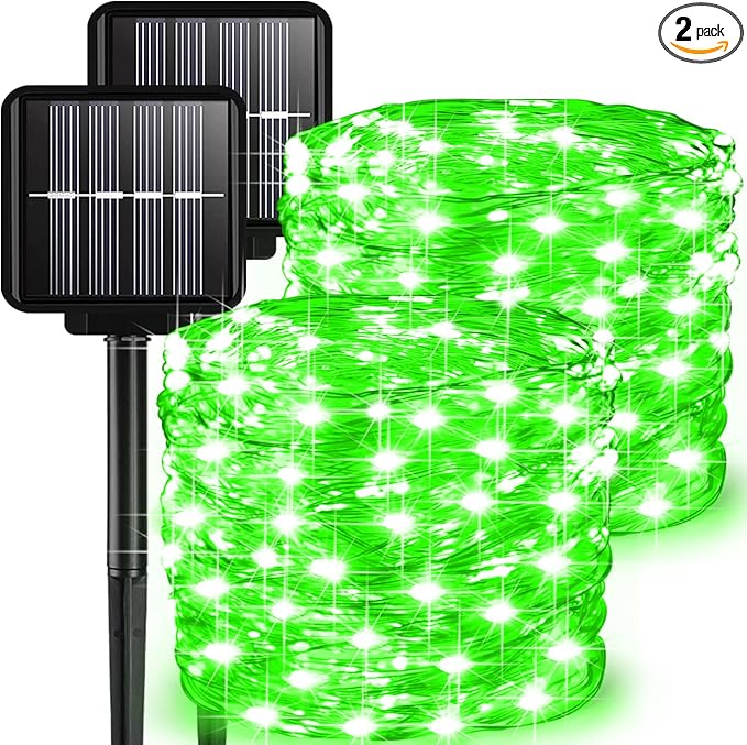 2 Pack Solar Fairy Lights Outdoor, 33 Feet 100 LEDs 8 Modes String Lights for Outside, Waterproof Solar Outdoor Light for Patio Yard Christmas Tree Halloween Wedding Party Decorations, Green