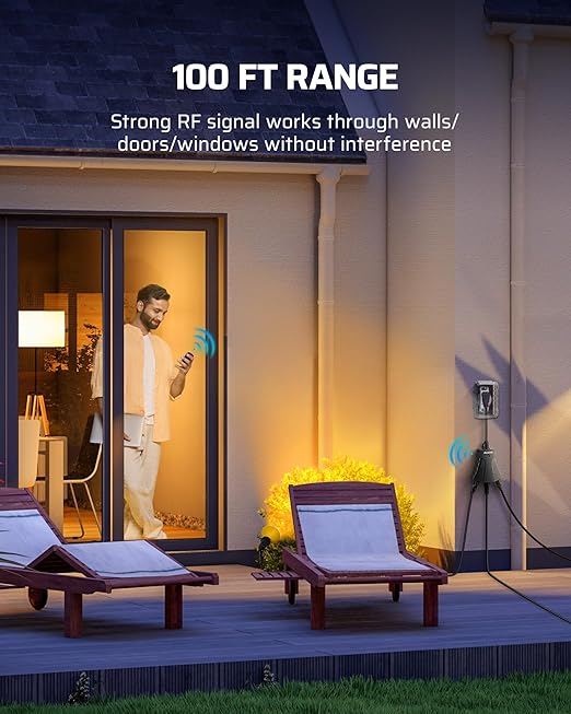 DEWENWILS Outdoor Remote Control Outlet, Wireless Remote Outlet Power Switch, Weatherproof 15 A Heavy Duty Electrical Plug, 3 Grounded Outlets for String Lights, 100Ft Range, UL Listed
