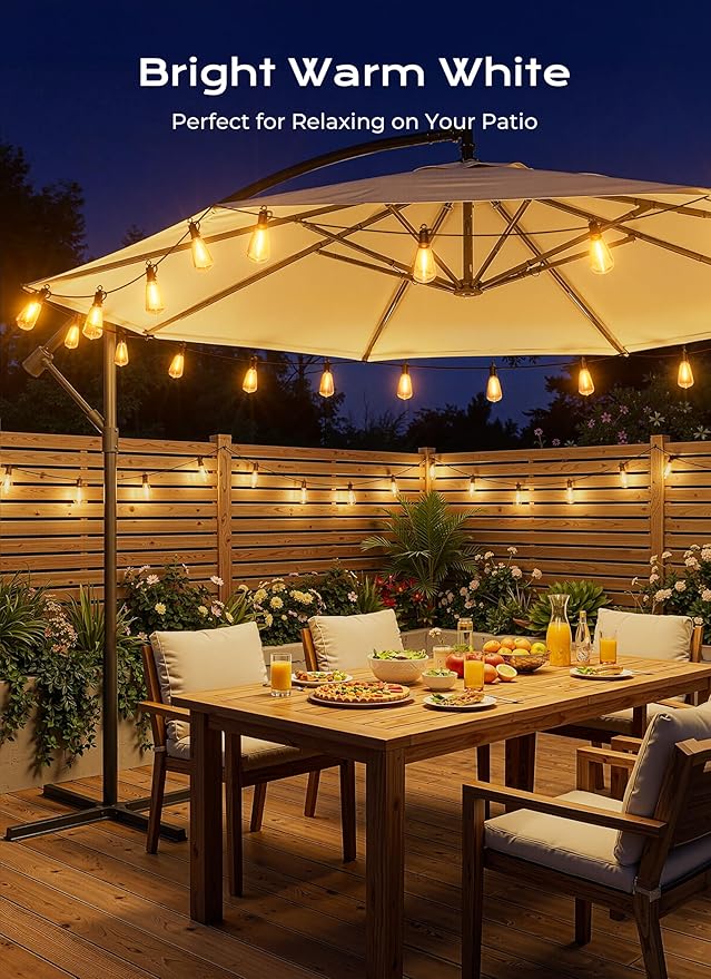 Brightown 108FT 50 LED Solar String Lights Outdoor Waterproof, Patio Lights with Remote, Dimmable & Timable, 3 Light Modes, Solar Lights Outdoor for Yard Camping Party Outside