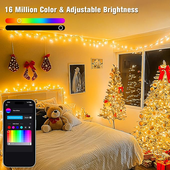 JMEXSUSS 800 LED RGB String Light Outdoor Indoor with Remote, Color Changing Christmas Lights Clear Wire Smart Lights Plug in for Bedroom Tree Room Party Birthday Xmas Decorations