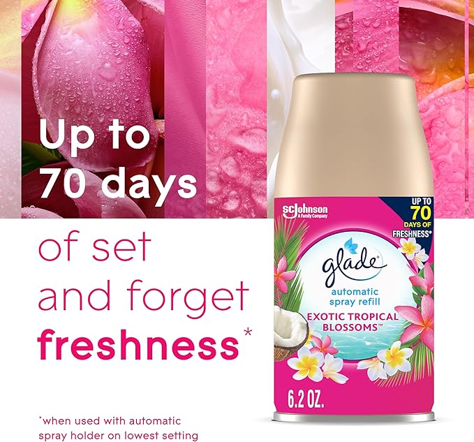 Glade Automatic Spray Refill, Air Freshener for Home and Bathroom, Exotic Tropical Blossoms, 6.2 Oz