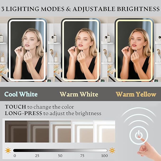 Vanity Desk with LED Lights Mirror & Power Outlet, Small Makeup Vanity Table Set with Storage Drawers, 3 Lighting Modes & Adjustable Brightness, Dressing Table for Women Girls Bedroom, White(NO Stool)