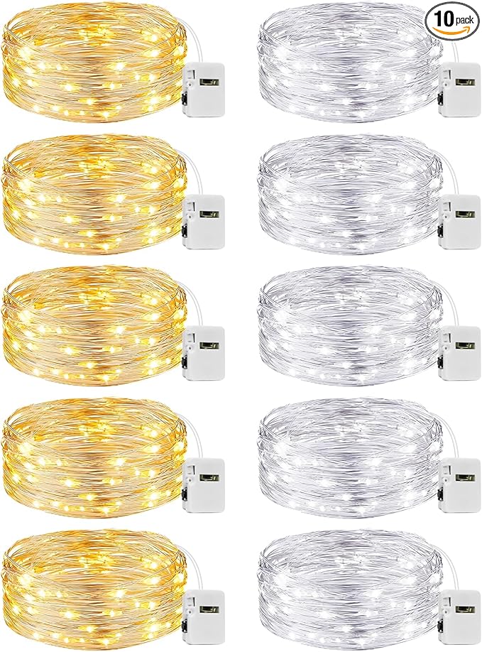 10 Pack Fairy Lights Battery Operated - 7ft 20 Led Twinkle Lights 3 Modes, Bulk Mini String Lights Waterproof for Mason Jars Vases DIY Party Wedding Decoration Christmas -Warm and Cold White