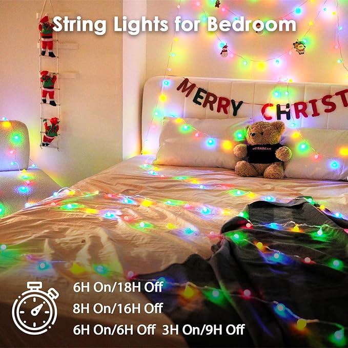 LORRYTE Connectable 100LED Globe String Lights Indoor Outdoor - 43FT Multicolor String Lights with Remote, 8 Modes Fairy Light Plug in Waterproof for Classroom Party Decorations Bedroom Decor