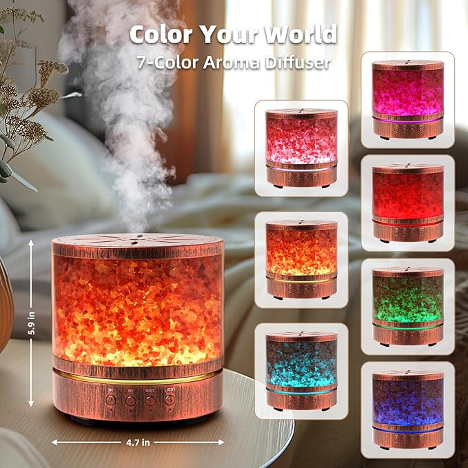 Essential Oil Diffuser Himalayan Salt Lamp - Aromatherapy Diffuser Cool Mist Humidifier 400ml Ultrasonic Aroma Diffusers Humidifier Gifts Ideas for Mom, Red Bronze