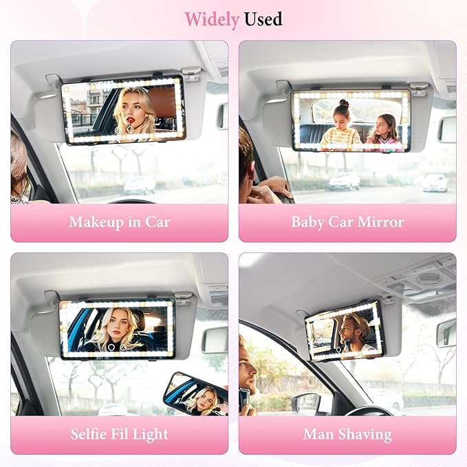 SINGARO Car Sun Visor Vanity Mirror - Rechargeable Makeup Mirror with 60 LEDs, 3 Light Modes & Dimmable Touch Control for Cars, Trucks, SUVs, Car Interior Accessories for Women (Black)