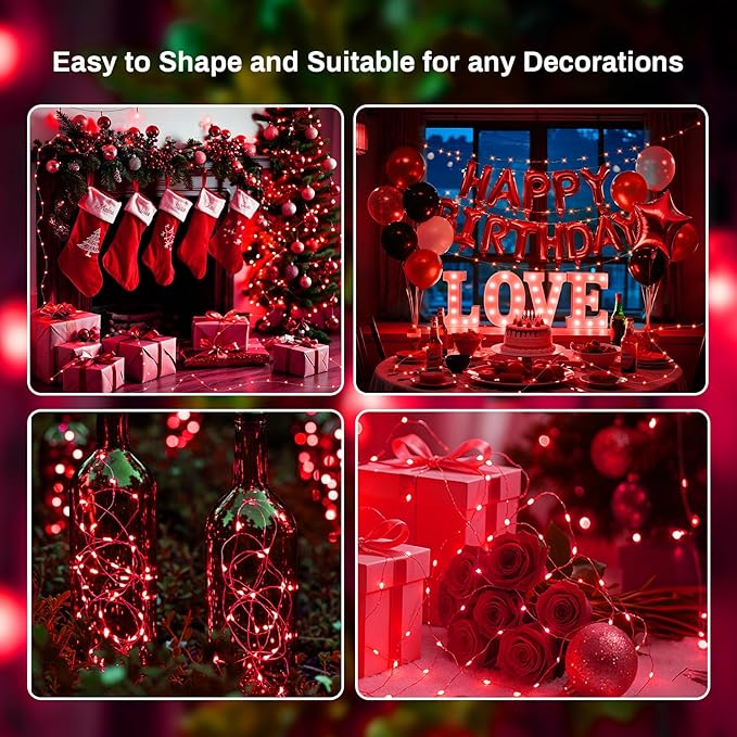 ZGWJ 6 Pack Fairy Lights Battery Operated with Remote, 7ft 20 LED Mini Fairy String Lights with Timer 8 Lighting Modes Waterproof for Halloween Christmas Tree DIY, Parties, Bedroom Decorations Red