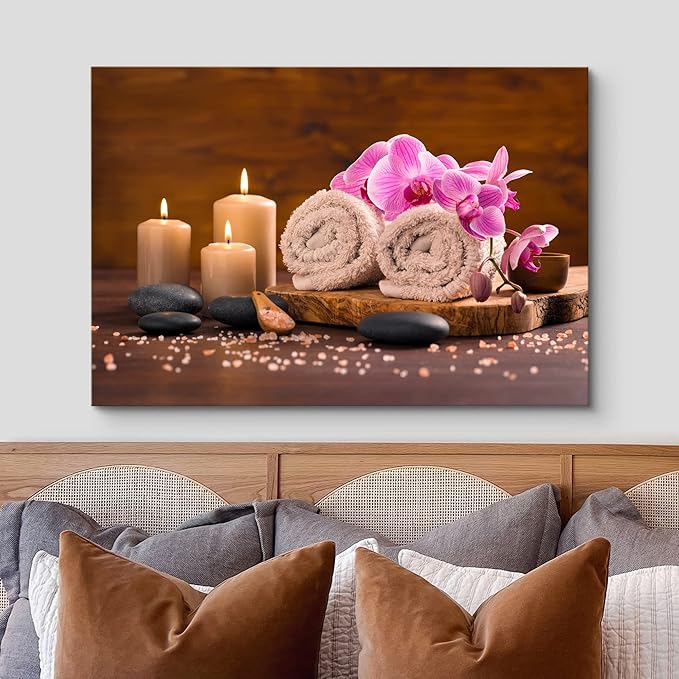 wall26 Canvas Print Wall Art Meditation Orchid Flower Massage Stones Zen Candles Nature Wilderness Photography Realism Rustic Landscape Colorful Multicolor for Living Room, Bedroom, Bathroom - 12"x18"