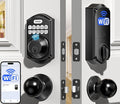 TEEHO TE012W-K WiFi Smart Keyless Entry Door Lock with Handle, Fingerprint Door Knob & Digital Keypad, APP Remote Control, Works with Alexa & Google, Electronic Deadbolt for Front Door, Matte Black