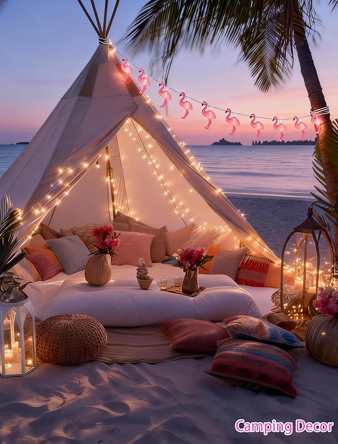 Pink Flamingo Outdoor String Lights, 8.5Ft Summer Patio String Lights, Outdoor Party Lights for Bedroom Birthday Wedding Holiday Summer Themed, Tropical Party Décor, Flamingo Decoration