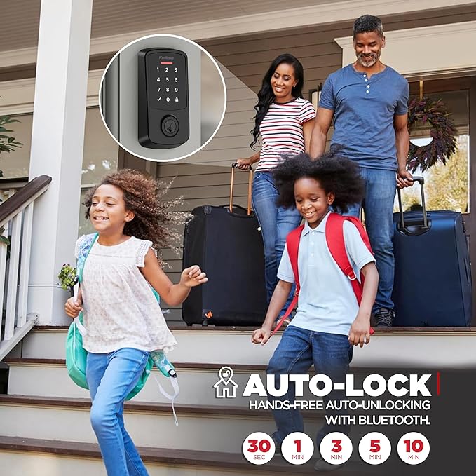Kwikset Aura Reach Smart Lock Matter Over Thread and Bluetooth Enabled Keyless Entry Door Lock Deadbolt, BHMA Certified, Proximity Wakeup, Geofence Auto-Unlock Matte Black
