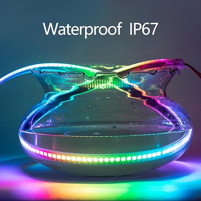 WS2812B RGB LED Strip, Individually Addressable LED Strip, Chasing Effects Dream Color 5050SMD 3.2FT 144 LED Pixel Strip Rope Light DC 5V (White PCB 1M 144Pixels/m Waterproof IP67)