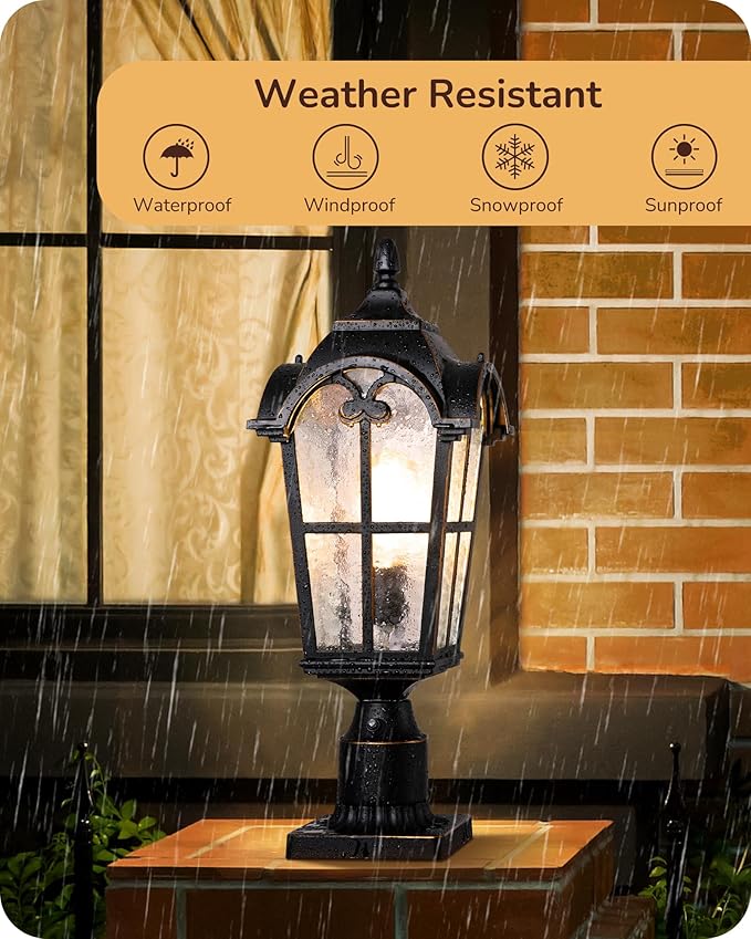 EDISHINE Large Size Dusk to Dawn Outdoor Post Light, 21.9'' H 120V Pole Light Fixture with Pier Mount Base, Waterproof Exterior Lamp Post Lantern Head for Yard, Driveway, Fence, Black