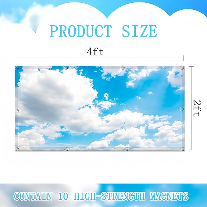 Fluorescent Light Covers for Ceiling Lights -Magnetic Cloud Cover for Fluorescent Or LED Fixture 2ft x 4ft Classroom,Home,Office Decoration Filters Overhead Lighting-Cloud White-Cloud white