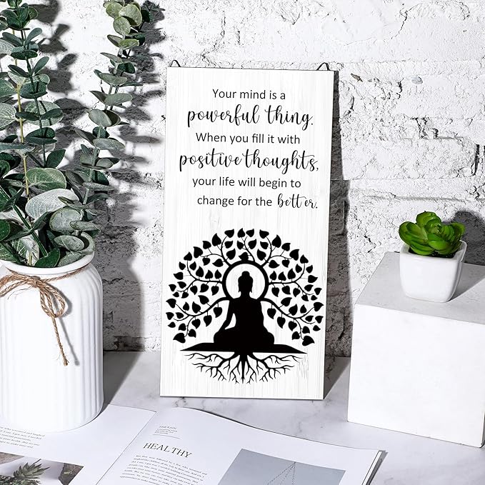 Blulu 2 Pcs Buddha Quote Decor Buddha Inspirational Quote Wall Art Meditation Room Chakra Decor Zen Wooden Hanging, Spiritual Gift for Home Yoga Living Room Women(Motivation)