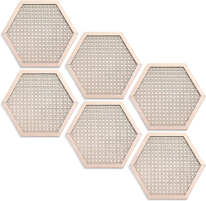 Ripeng 6 Pcs 11.8 Inch Boho Hexagon Wall Decor Farmhouse Wood Earthy Hexagon Wall Panels Modern Hollow Carved Design Rustic Abstract Decor for Living Room Kitchen Bedroom (Hollowed Style)