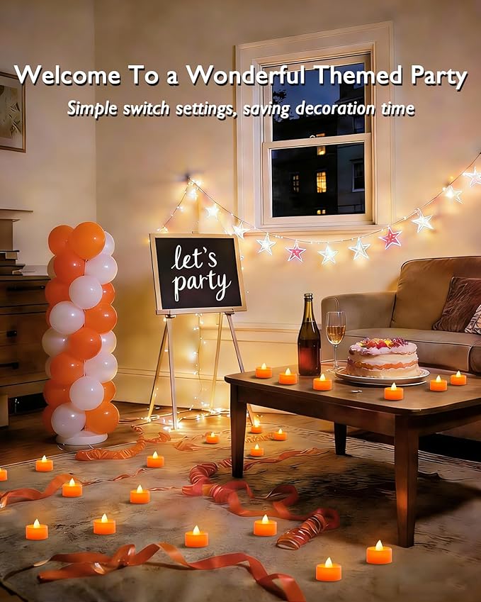 Amagic Halloween Orange LED Tea Lights Candles, 24 Pack Battery Operated Flameless Tea Lights, Long Lasting Colored Tealights Candles for Christmas, Holiday Decor, Theme Party, Table Decor