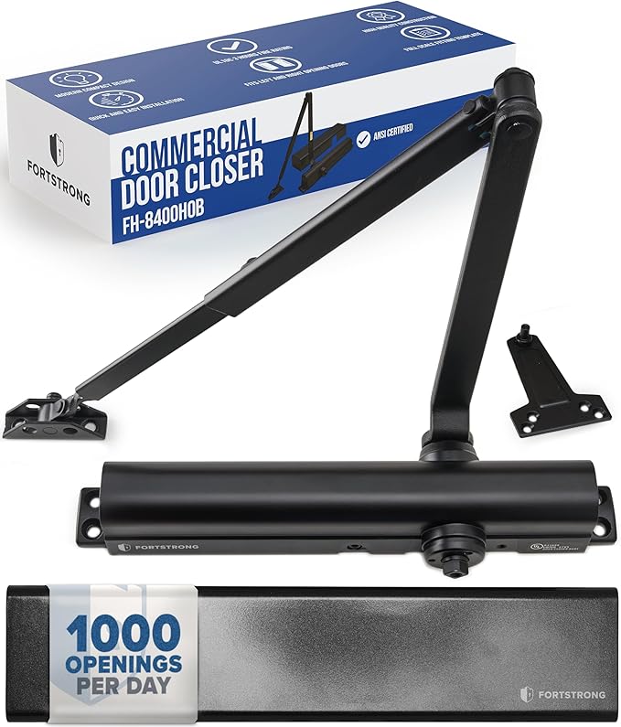 FORTSTRONG Commercial Door Closer - FS-8400 HOB - Heavy Duty Adjustable Grade 1 Standard Automatic Door Closing Hinge - ADA Compliant - Hold Open Function-Black Finish