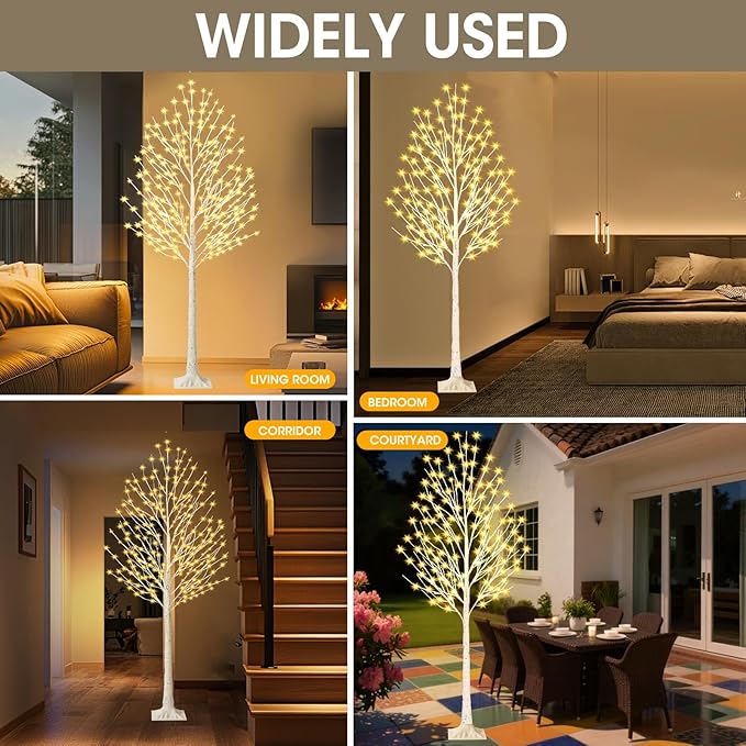 6FT Lighted Birch Tree with 144 LED Lights, Artificial Light Up Tree, Decorative Light Trees for Indoor Home Decor, Wedding Party, Christmas Holiday Floor Lamp