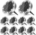10 Pack Solar Ground Lights Outdoor, 8 LED Mini Flat Solar Disk Lights, IP65 Waterproof Anti-Rust Disc Light, Landscape Lighting for Garden Pathway Yard Walkway Driveway Lawn,Cool White