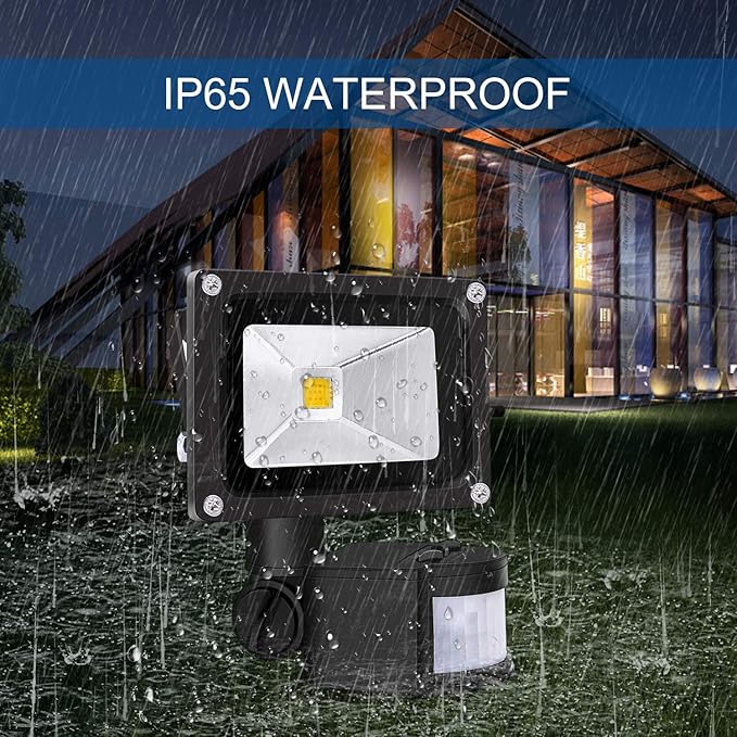 Z Motion Sensor Flood Lights Outdoor,10W Induction LED Lamp, IP65 Waterproof Spotlight,3200K LED Sensor Light,Security Light with US 3-Plug (Warm White-Black)