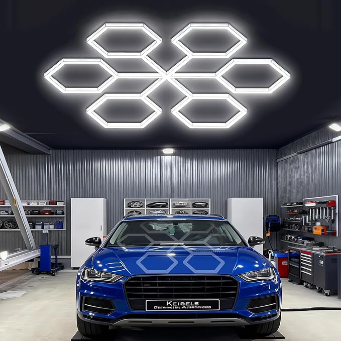 Hexagon Garage Lights 5 Hex Super Bright Led Lights Octagon Honeycomb Commercial Lighting for Garage Car Detailing Barber Shop Gym Warehouses Basement.