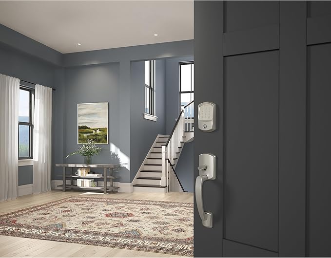 Schlage Encode Smart Wi-Fi Deadbolt Lock with Touchscreen Keypad, Keyless Front Door Entry, App Control, Alexa, Google Home and Airbnb Compatible, Satin Nickel, BE489WB GRW 619