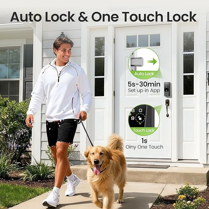 GHome Smart WiFi Deadbolt Locks for Front Door, 5-in-1 Fingerprint Keyless Entry Door Lock, Indoor Smart Lock for Home Hotel with 10000mAh Battery,Work with Alexa & Hey Google, App Control, Auto Lock
