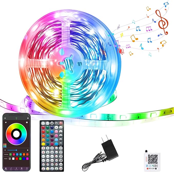 Led Lights for Bedroom 100FT, RGB Led Strip Lights Color Changing Indoor, Music Sync Led Light Strip with Remote & App Control, DIY Fancy Led Lights for Room Decor Ambient Lighting (1 Roll)