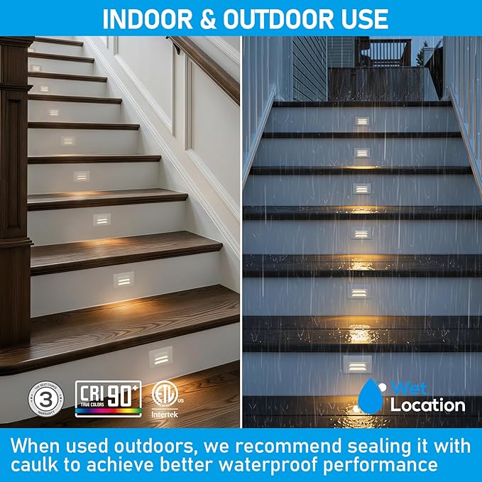 LEONLITE 5CCT 120V LED Step Lights, 3.5W Dimmable Horizontal Louvered Stair Lights Indoor Outdoor, Wet Location, CRI90, ETL, 2700K/3000K/3500K/4000K/5000K, Aluminum, White, Pack of 3